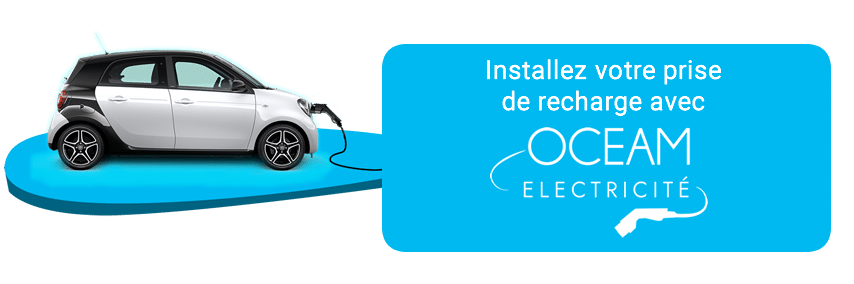 Voiture électrique branchée — OCEAM Électricité installe votre prise/borne de recharge (installateur IRVE à Herbignac).
